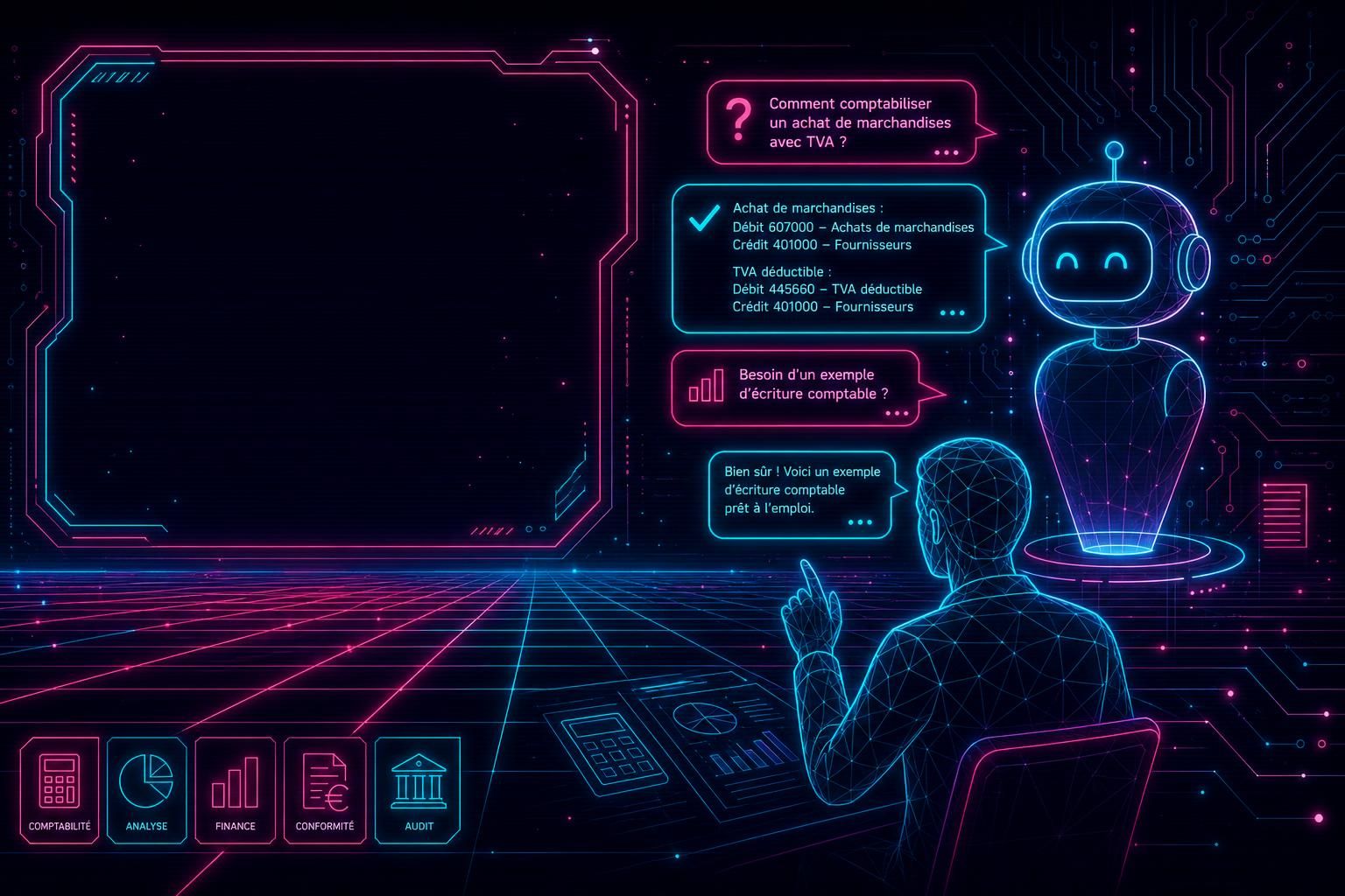 découvrez notre chatbot spécialisé en comptabilité et finance, conçu pour répondre rapidement à vos questions courantes et faciliter la gestion de vos finances.